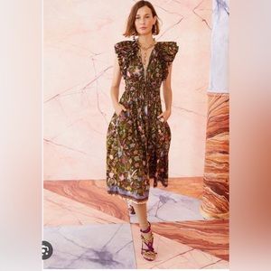 Ulla Johnson 100 Cotton Green Print MIDI Dress